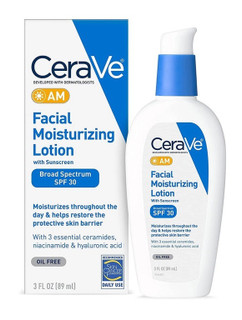 لوسیون ضد آفتاب بی رنگ سراوی مدل AM SPF 30 مناسب پوست های معمولی حجم 89 میل